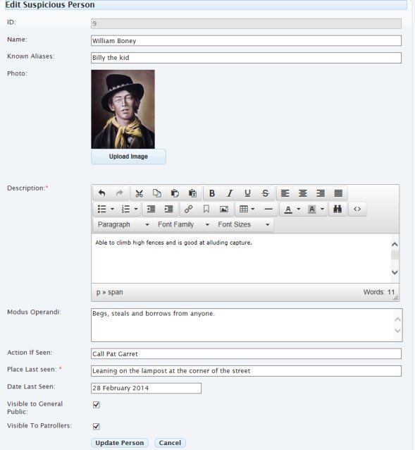 adding/editing susicious persons