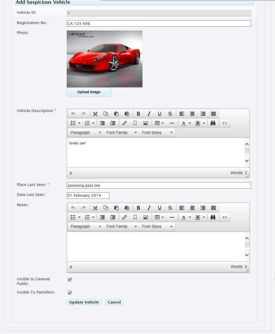 adding/editing susicious vehicles